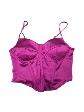Sincerely Jules Satin Corset Top Magenta Smocked Strappy Size S NWT.